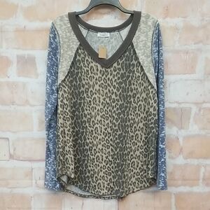 Bucket List Animal Print Long Sleeve Top with Blue Accents